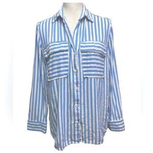 Flawless Women's Blue White Striped Button Up Shirt Size Small